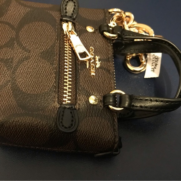 Coach Mini Gallery Tote Bag Charm Signature Canvas Keyfob Coin Purse - Picture 6 of 7